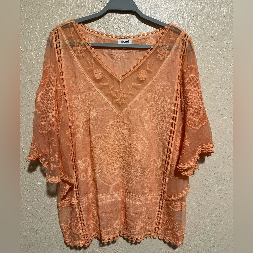 Kindred Top Anthropologie Size‎ Medium Bat Wing Embroidered Lace